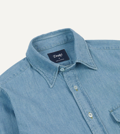 Drake's Bleach Wash Denim Work Shirt