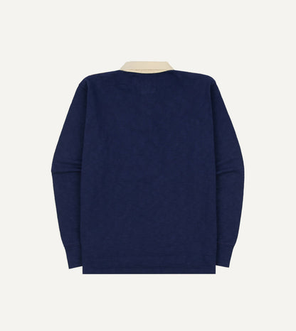 Drake's Navy and Yellow Chevron Flamé Cotton Rugby Shirt