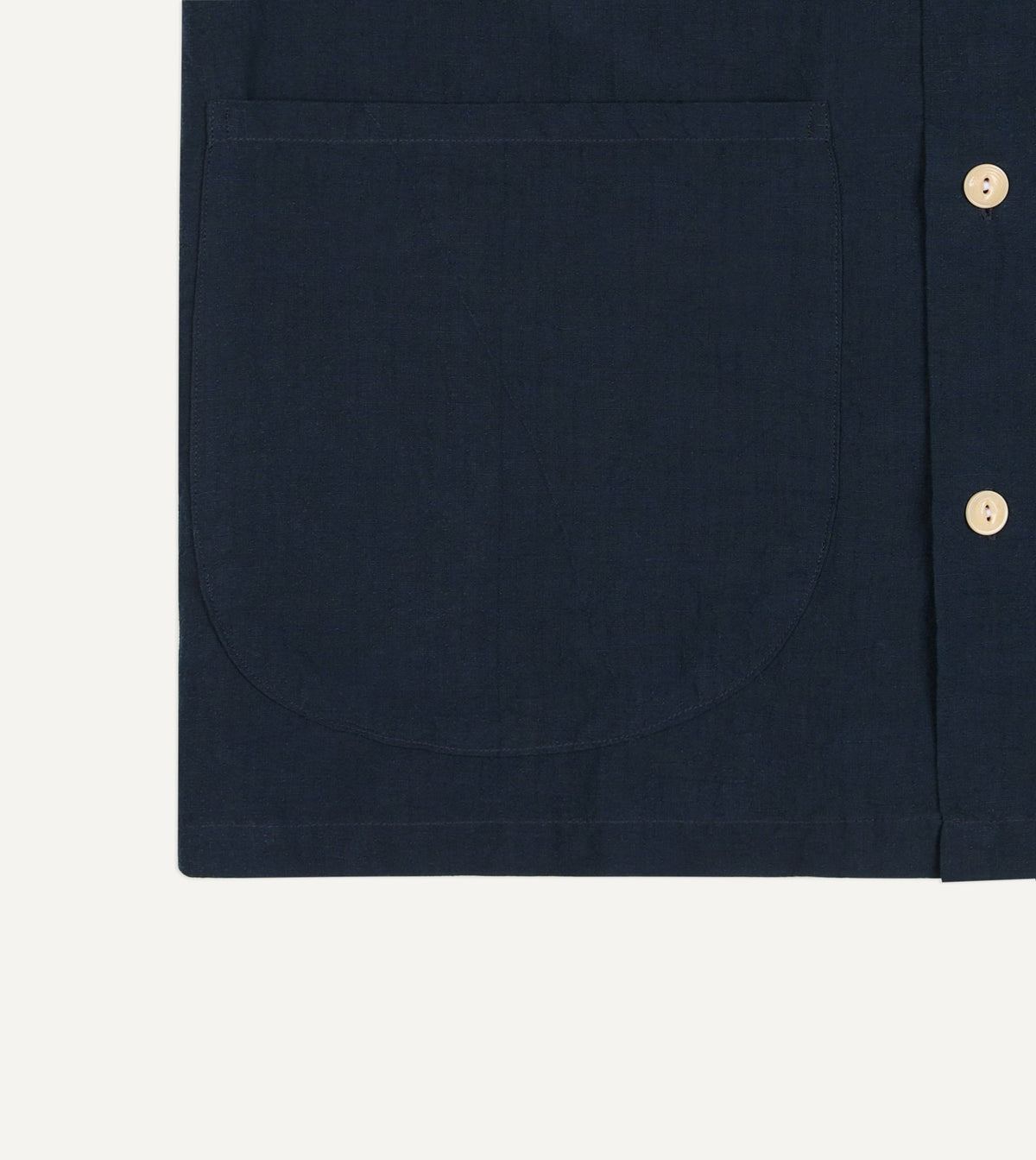 Drake's Navy Cotton-Linen Camp Collar Three Pocket Short Sleeve Shirt