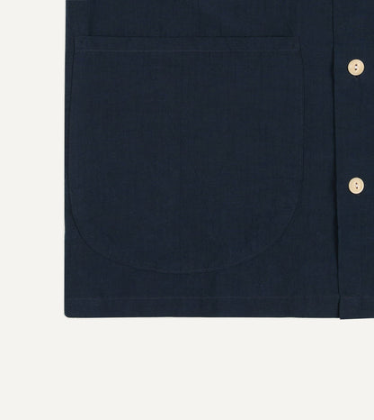 Drake's Navy Cotton-Linen Camp Collar Three Pocket Short Sleeve Shirt