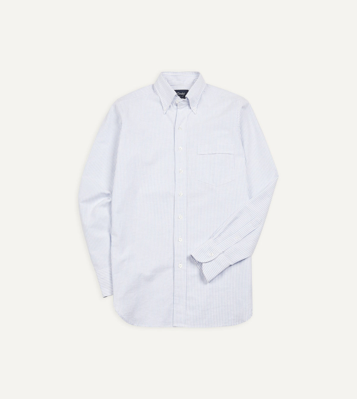 Drake's Light Blue Ticking Stripe Cotton Oxford Cloth Button-Down Shirt
