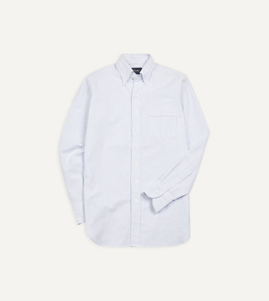 Drake's Light Blue Ticking Stripe Cotton Oxford Cloth Button-Down Shirt