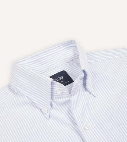 Drake's Light Blue Ticking Stripe Cotton Oxford Cloth Button-Down Shirt