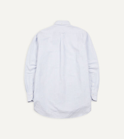 Drake's Light Blue Ticking Stripe Cotton Oxford Cloth Button-Down Shirt