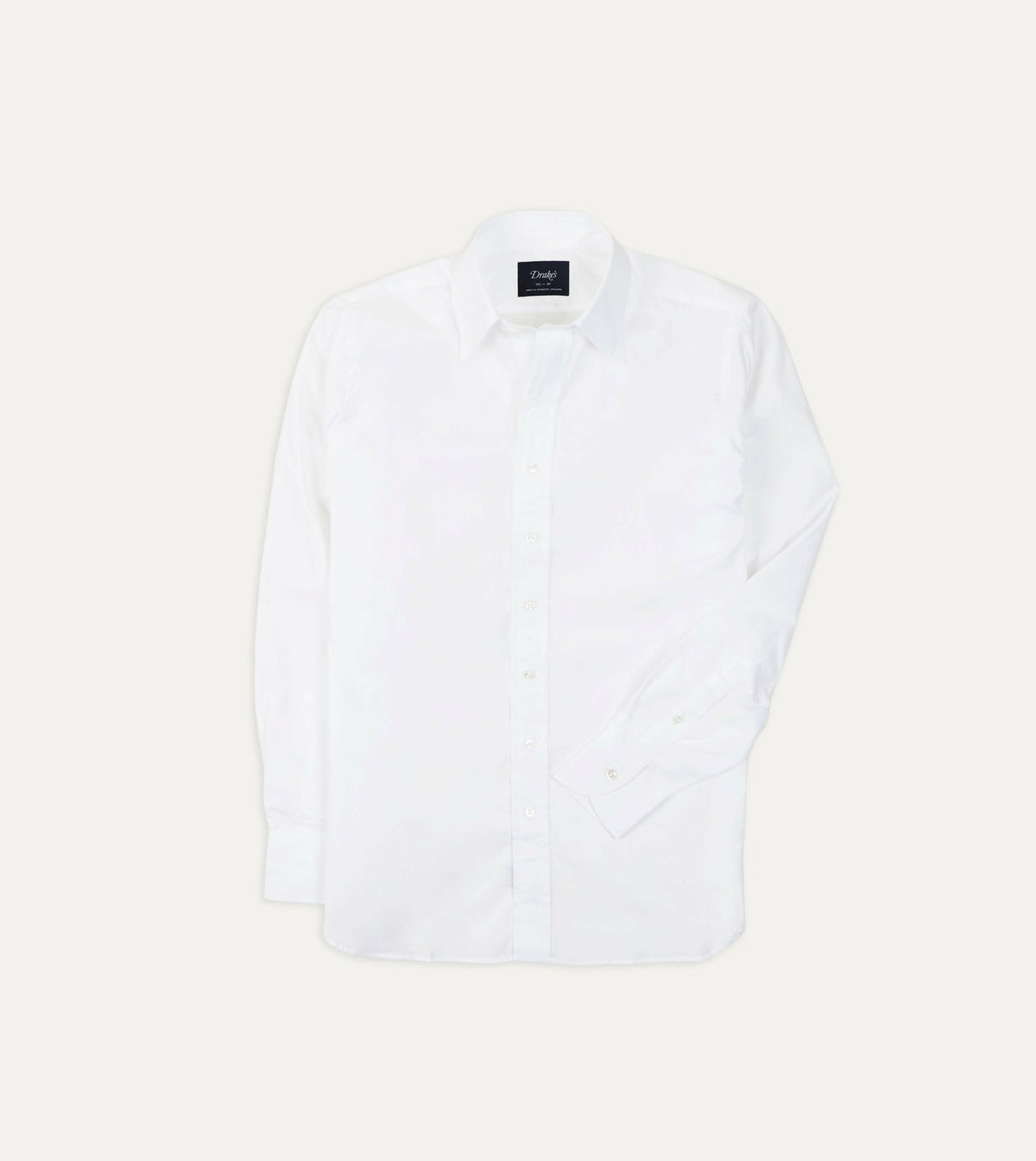 Drake's White Cotton Poplin Long Point Collar Shirt
