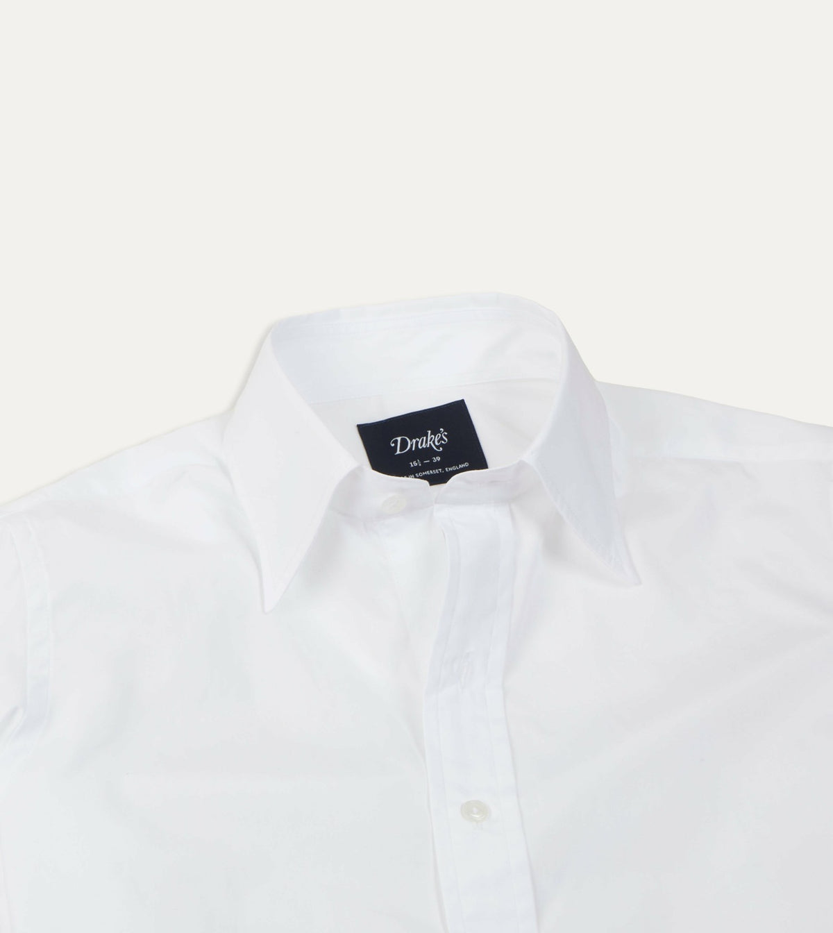 Drake's White Cotton Poplin Long Point Collar Shirt