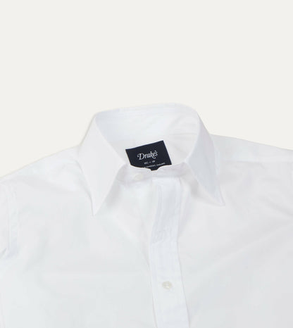 Drake's White Cotton Poplin Long Point Collar Shirt