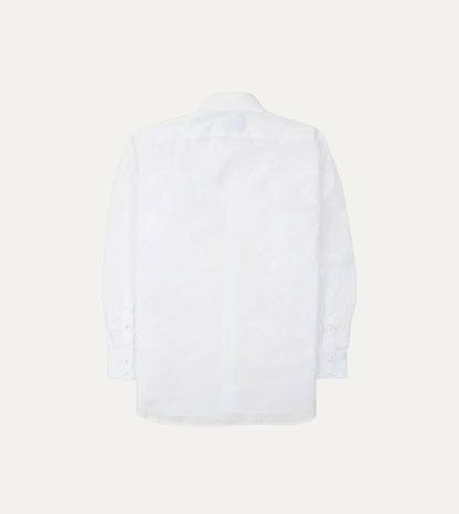 Drake's White Cotton Poplin Long Point Collar Shirt