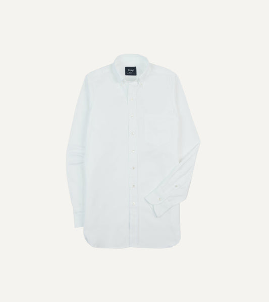 Drake's White Pinpoint Oxford Cotton Cloth Button-Down Shirt