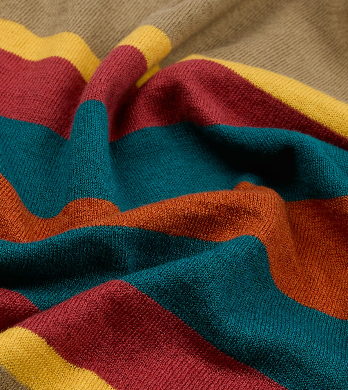 Drake's Brown Multi Centre Stripe Linen Cotton Knitted Rugby Shirt