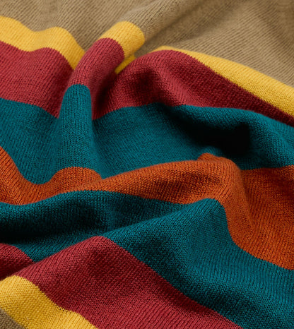 Drake's Brown Multi Centre Stripe Linen Cotton Knitted Rugby Shirt