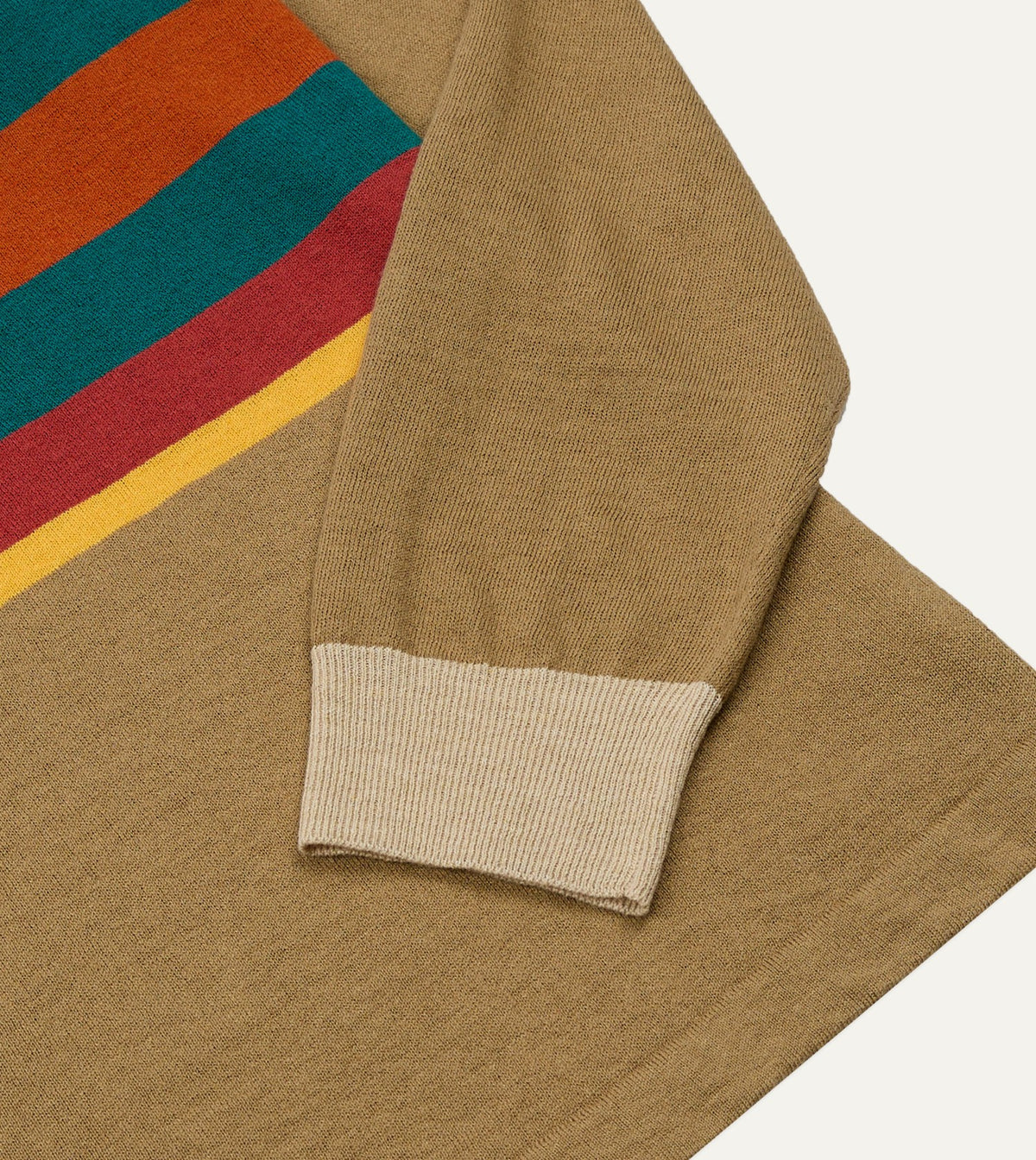 Drake's Brown Multi Centre Stripe Linen Cotton Knitted Rugby Shirt
