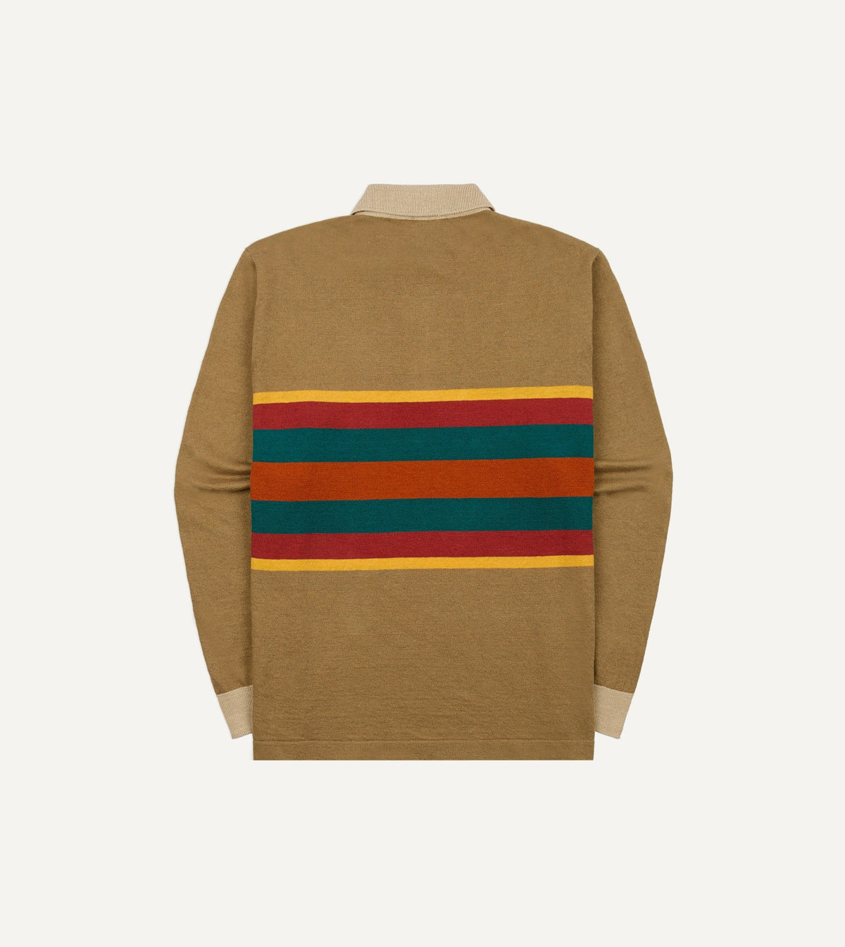 Drake's Brown Multi Centre Stripe Linen Cotton Knitted Rugby Shirt