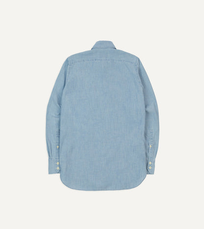 Drake's Blue Cotton Chambray Two-Pocket Work Shirt