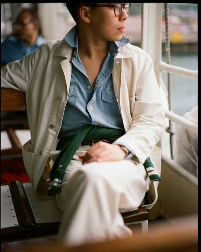 Drake's Blue Cotton Chambray Two-Pocket Work Shirt