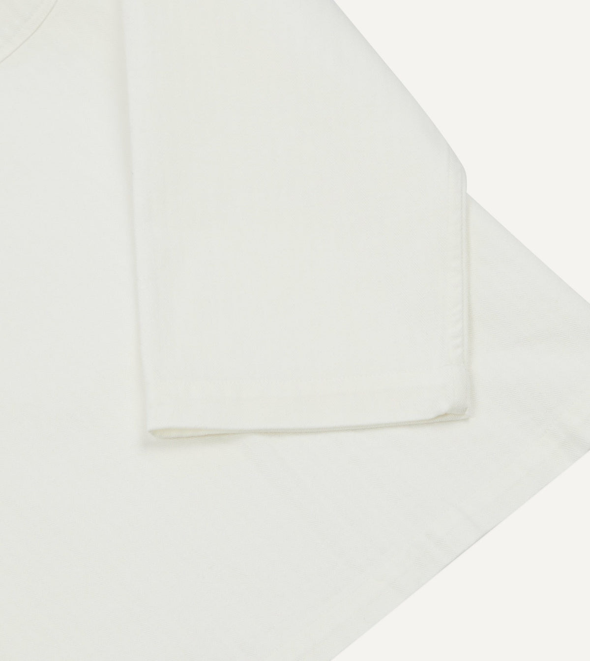 Drake's White Herringbone Cotton Mandarin Collar Popover Shirt