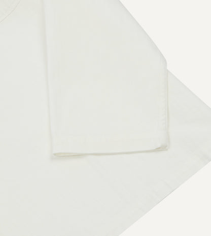 Drake's White Herringbone Cotton Mandarin Collar Popover Shirt
