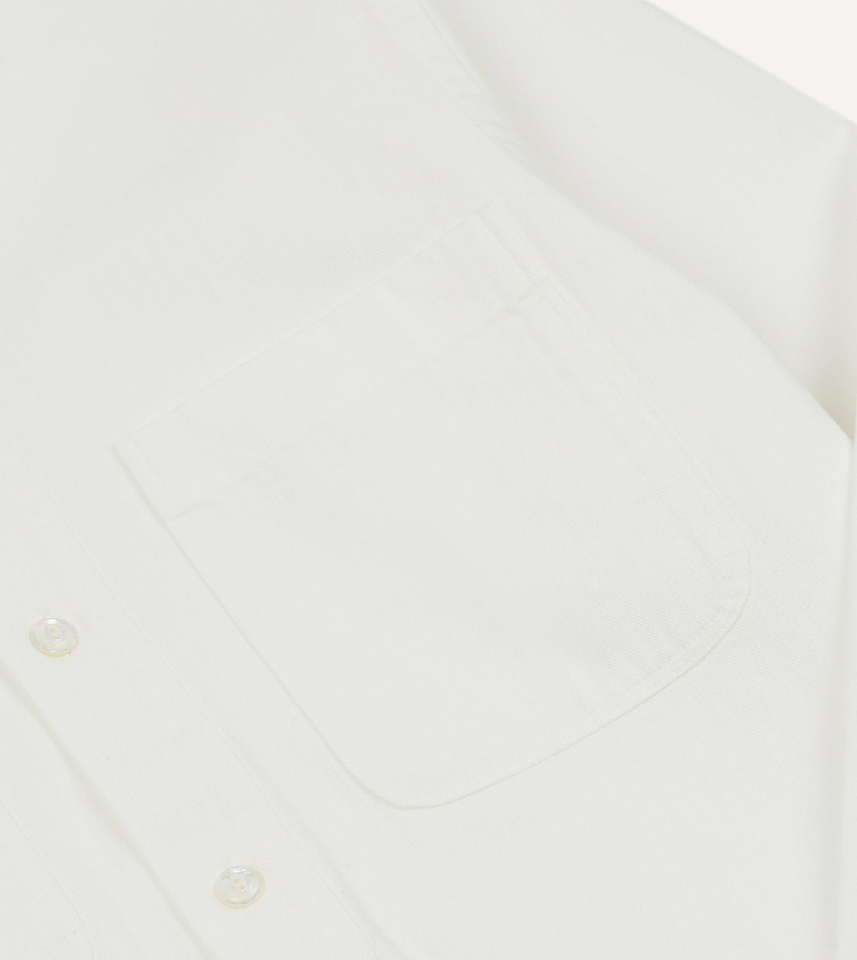 Drake's White Herringbone Cotton Mandarin Collar Popover Shirt