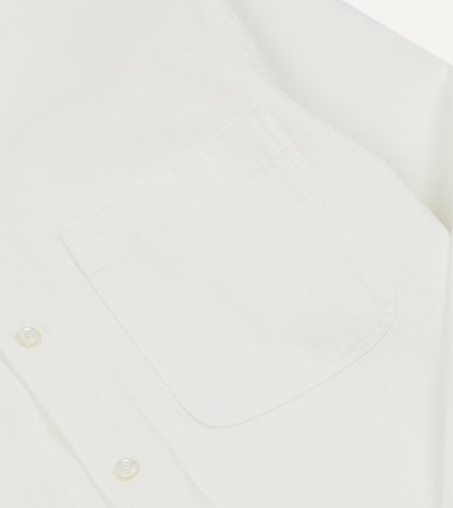 Drake's White Herringbone Cotton Mandarin Collar Popover Shirt