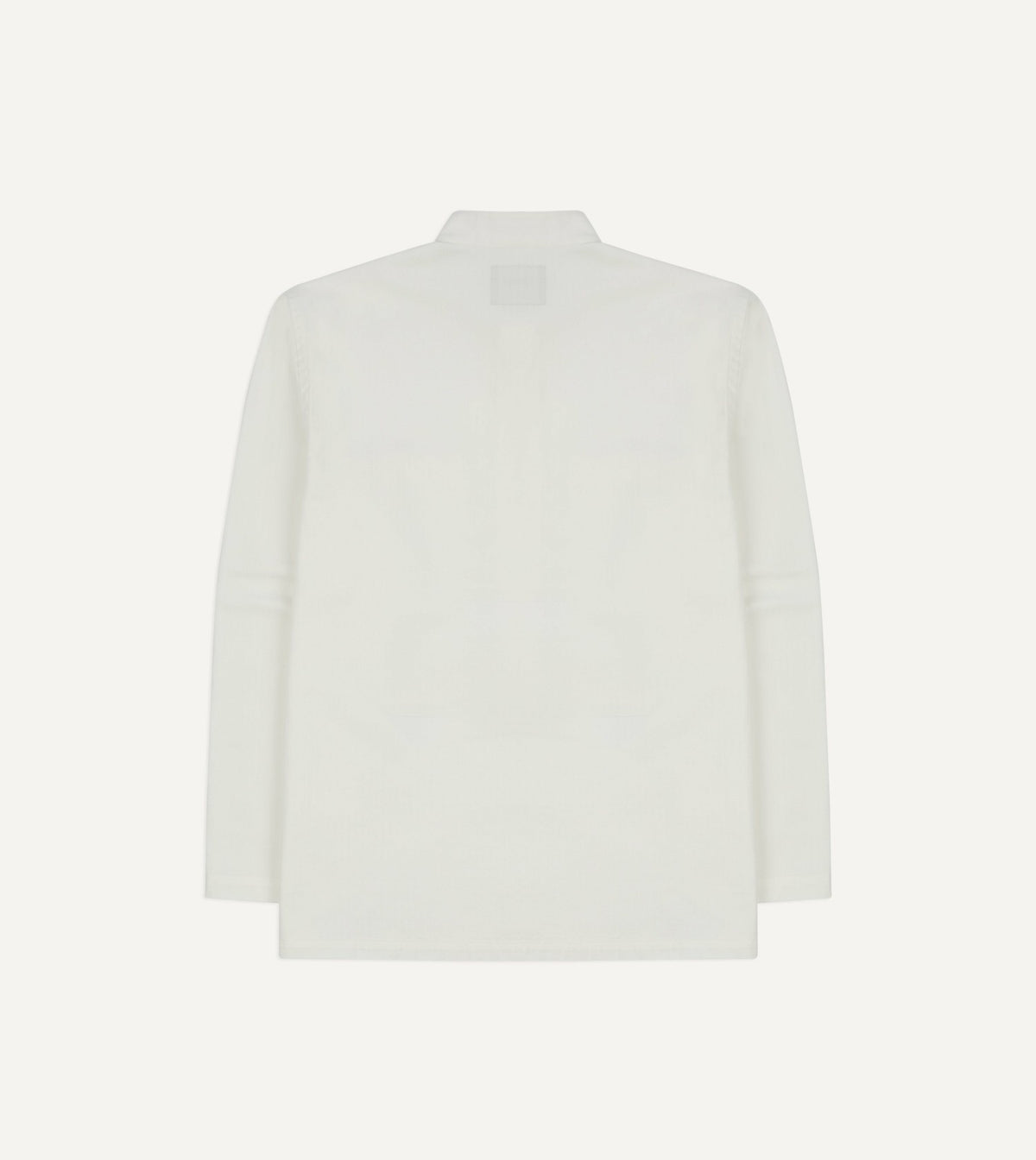 Drake's White Herringbone Cotton Mandarin Collar Popover Shirt