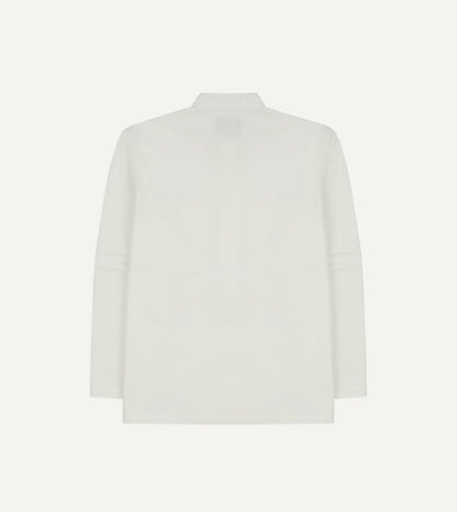 Drake's White Herringbone Cotton Mandarin Collar Popover Shirt