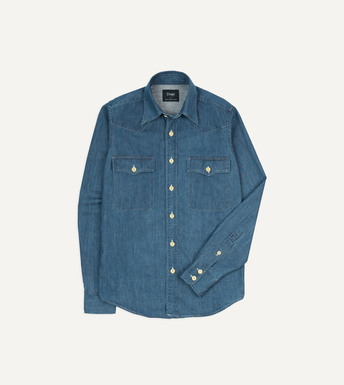 Drake's Bleach Wash Denim Two-Pocket Western Shirt