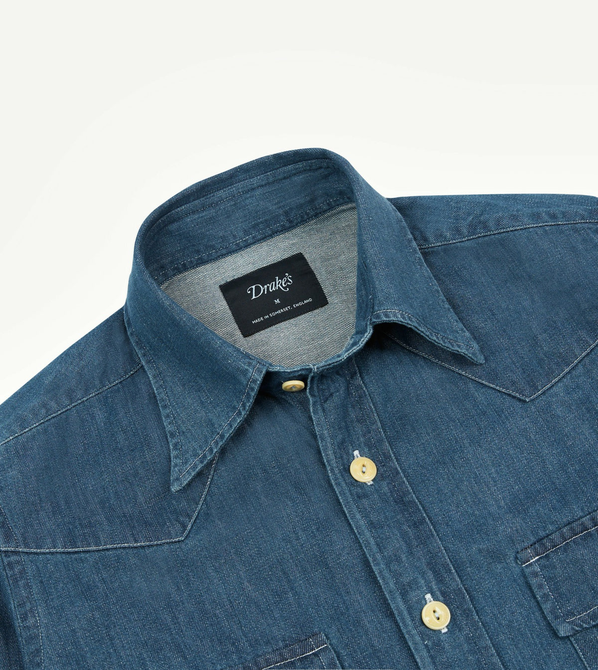 Drake's Bleach Wash Denim Two-Pocket Western Shirt