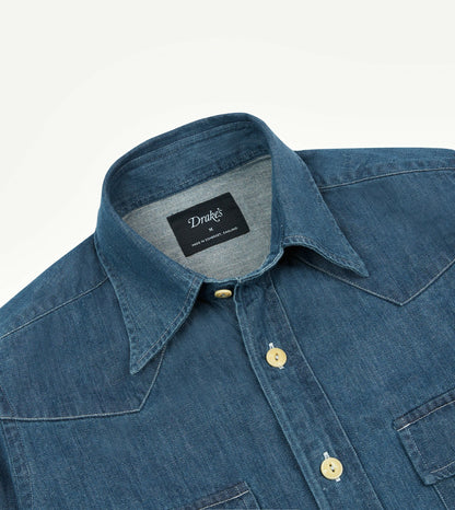 Drake's Bleach Wash Denim Two-Pocket Western Shirt