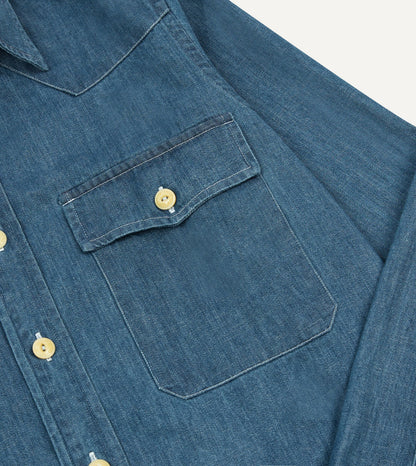 Drake's Bleach Wash Denim Two-Pocket Western Shirt
