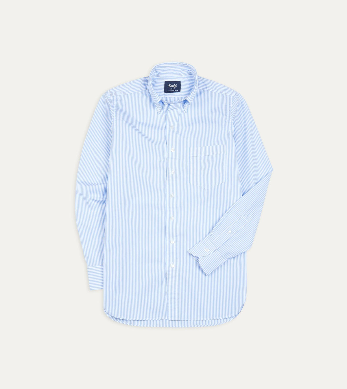 Drake's Light Blue Bengal Stripe Cotton Poplin Button-Down Shirt
