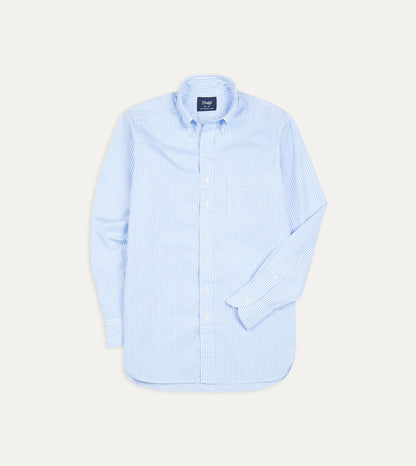 Drake's Light Blue Bengal Stripe Cotton Poplin Button-Down Shirt