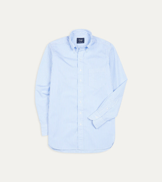 Drake's Light Blue Bengal Stripe Cotton Poplin Button-Down Shirt