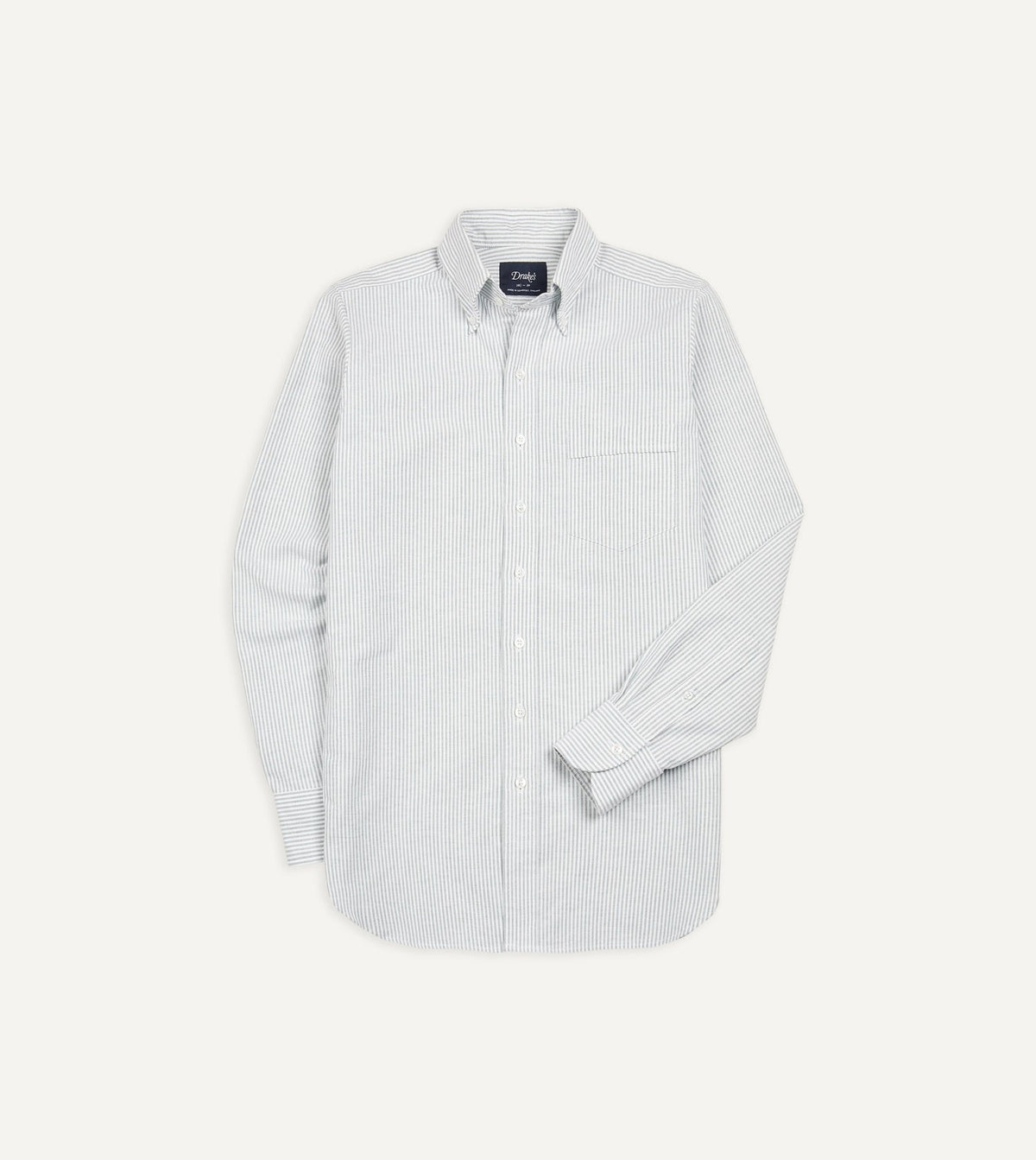 Drake's Light Green Ticking Stripe Cotton Oxford Cloth Button-Down Shirt