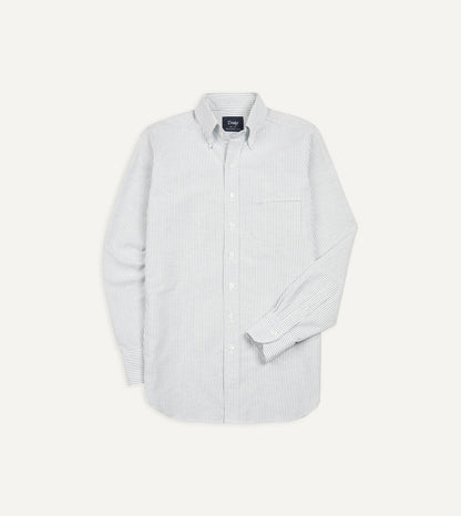 Drake's Light Green Ticking Stripe Cotton Oxford Cloth Button-Down Shirt