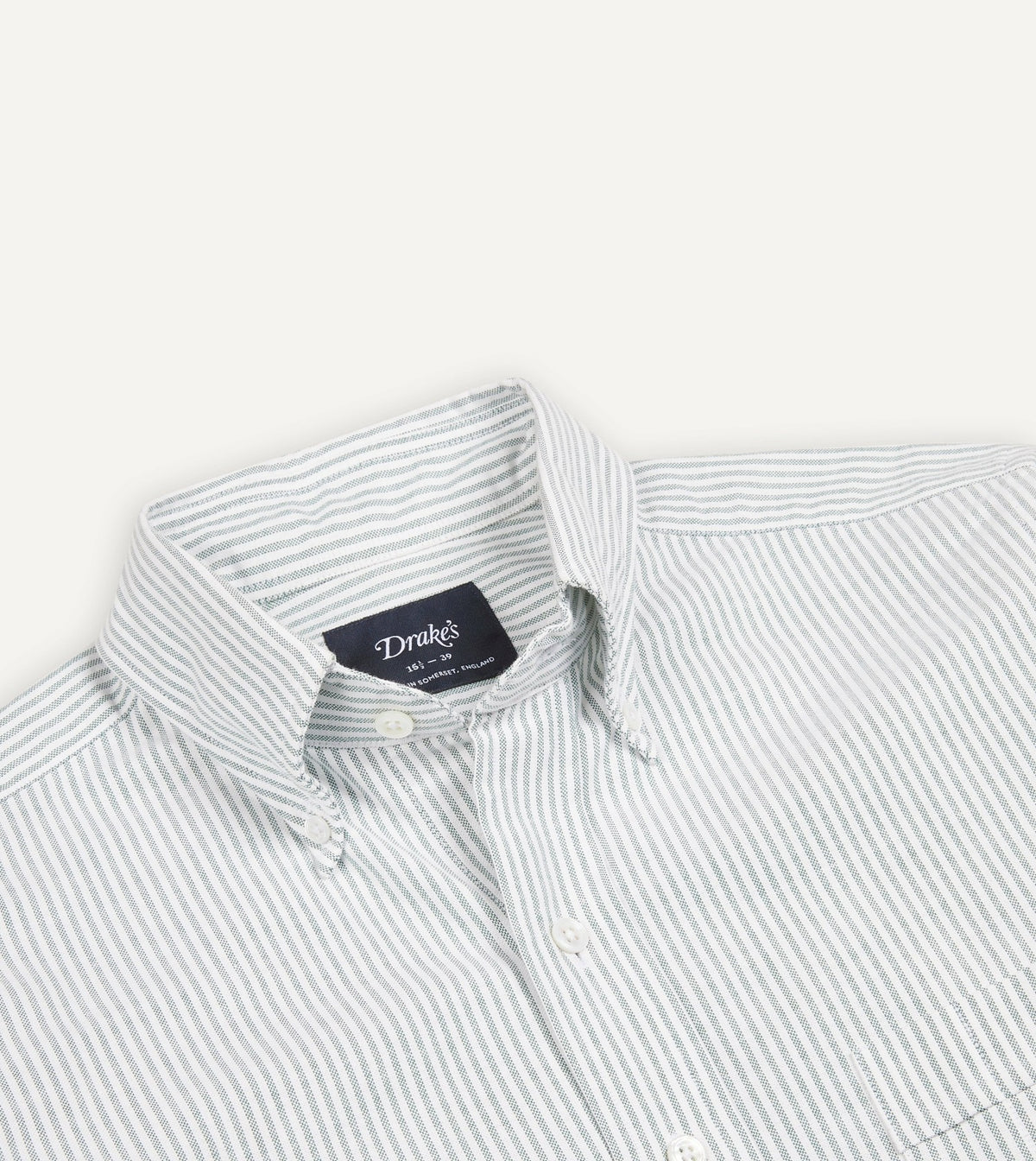 Drake's Light Green Ticking Stripe Cotton Oxford Cloth Button-Down Shirt
