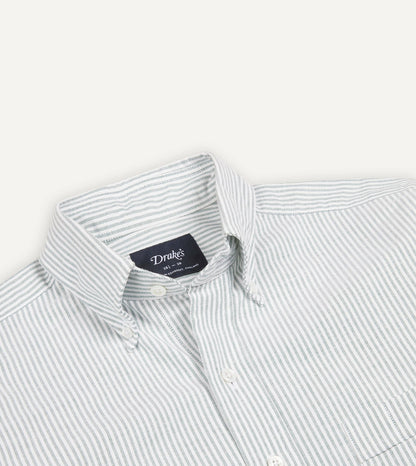Drake's Light Green Ticking Stripe Cotton Oxford Cloth Button-Down Shirt