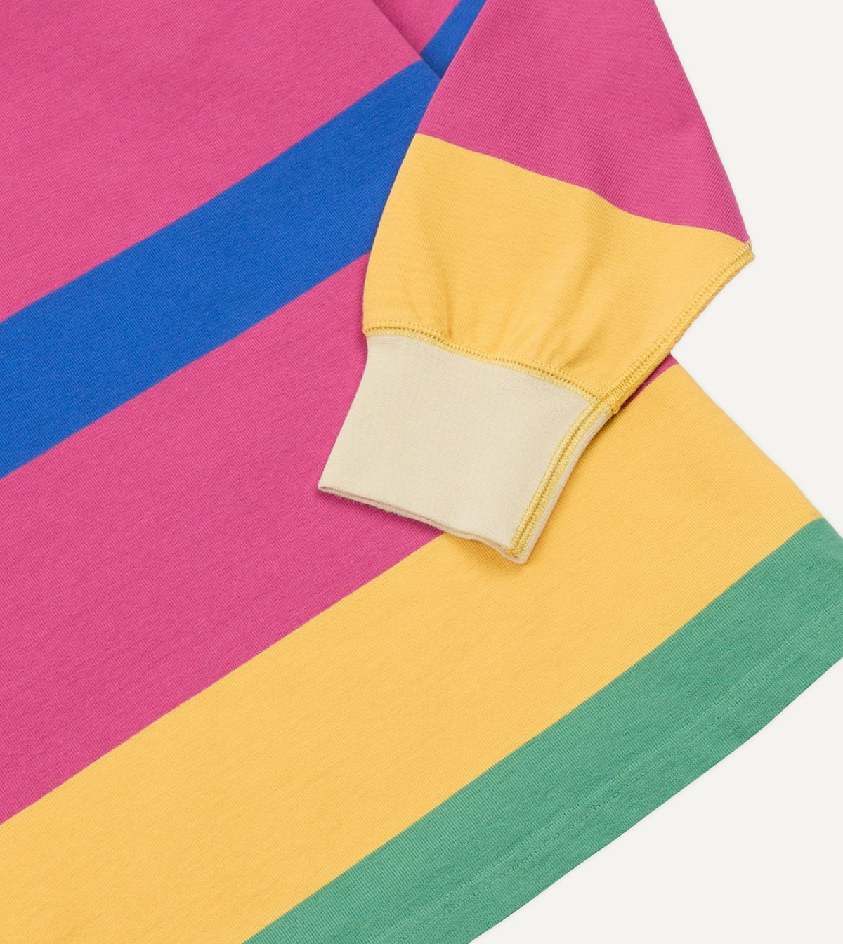 Drake's Pink, Green, Yellow and Navy Pastel Stripe Cotton Rugby Shirt