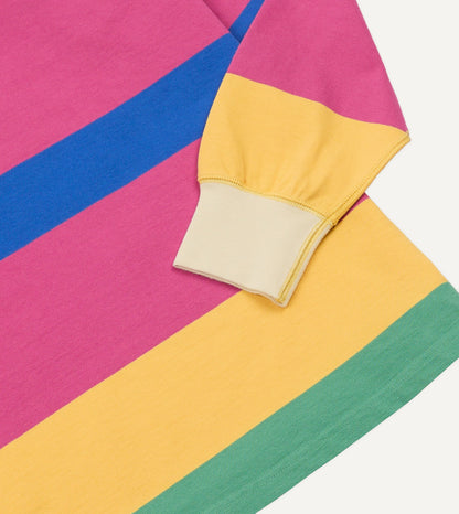 Drake's Pink, Green, Yellow and Navy Pastel Stripe Cotton Rugby Shirt