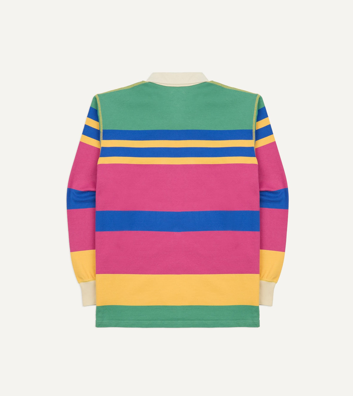 Drake's Pink, Green, Yellow and Navy Pastel Stripe Cotton Rugby Shirt