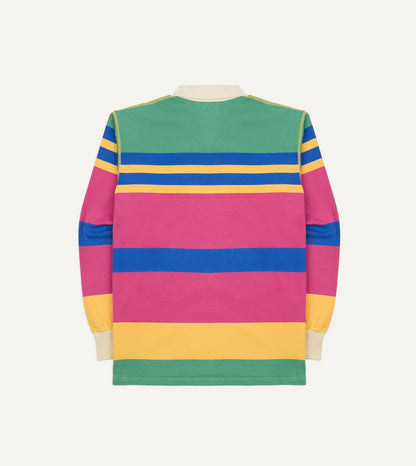 Drake's Pink, Green, Yellow and Navy Pastel Stripe Cotton Rugby Shirt