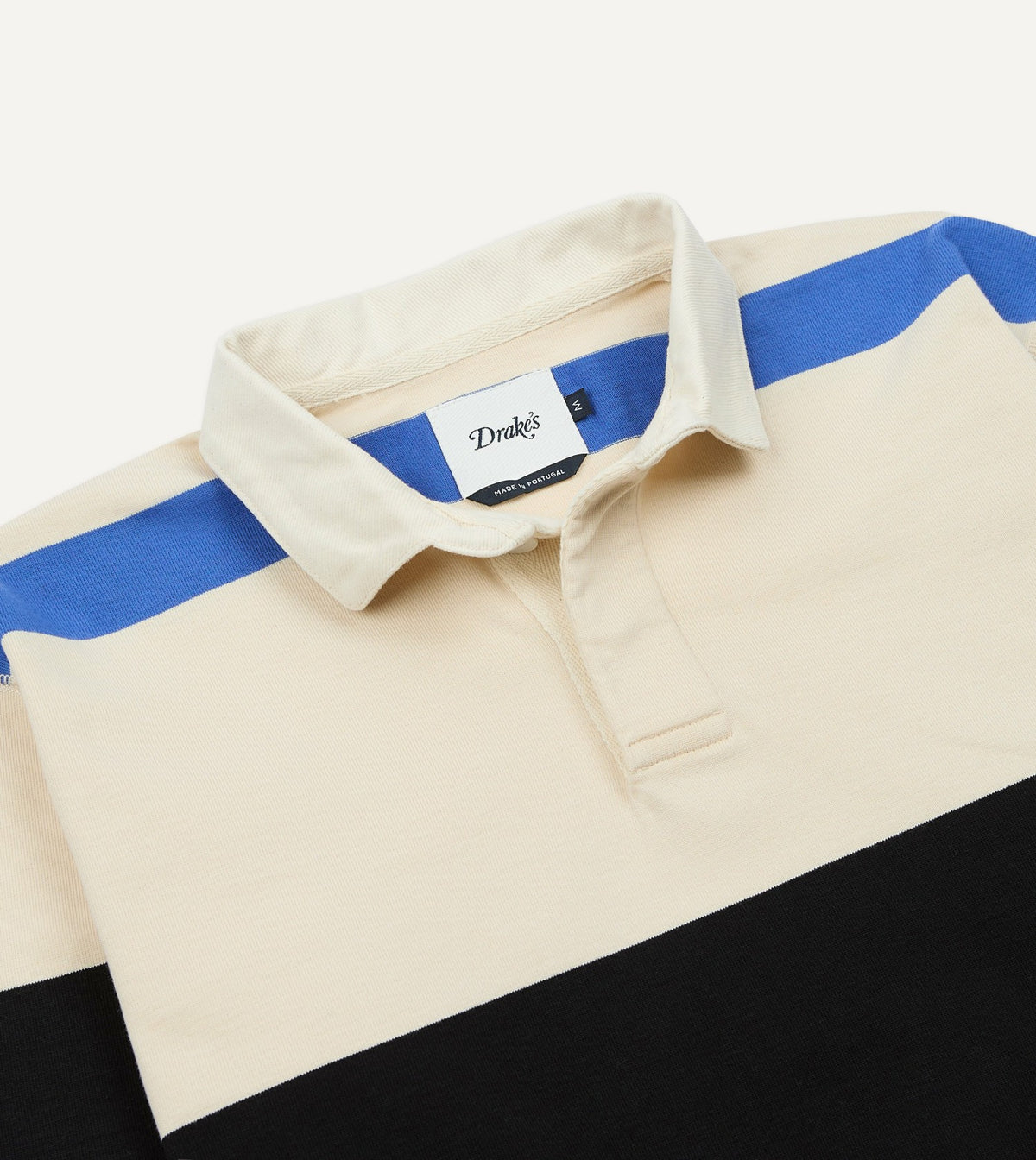 Drake's Ecru, Black and Orange Multi Stripe Cotton Rugby Shirt