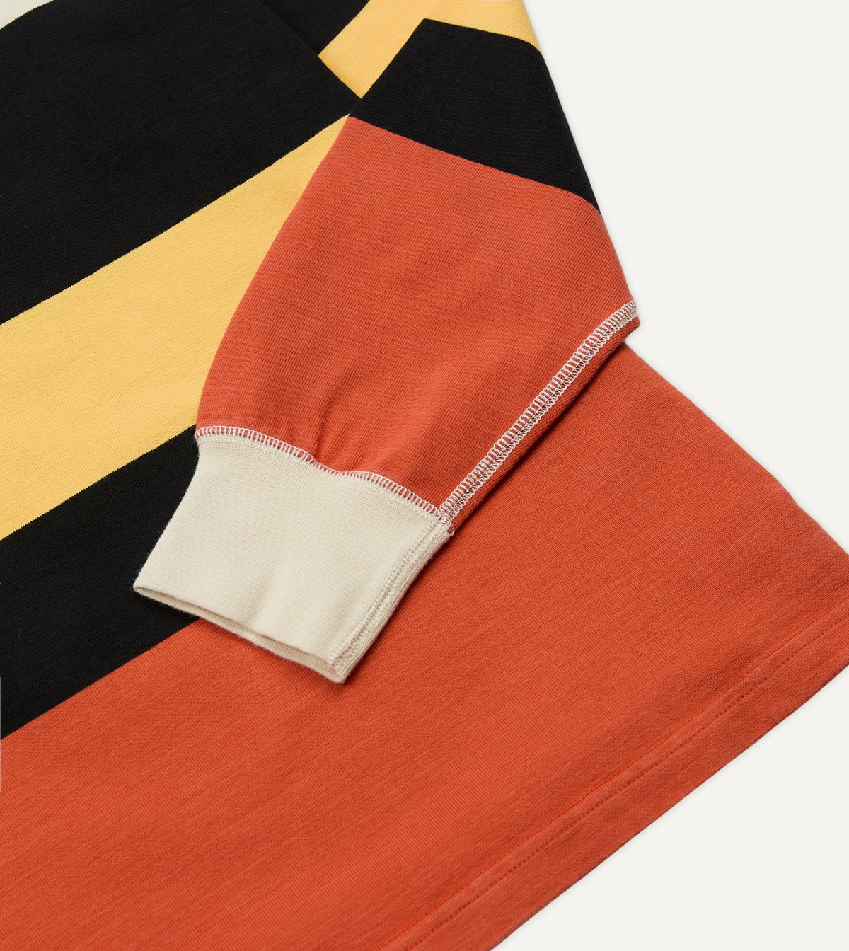 Drake's Ecru, Black and Orange Multi Stripe Cotton Rugby Shirt