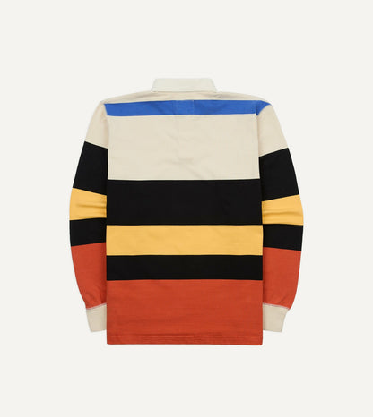 Drake's Ecru, Black and Orange Multi Stripe Cotton Rugby Shirt