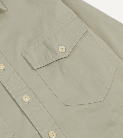 Drake's Stone Cotton Long Point Collar Work Shirt