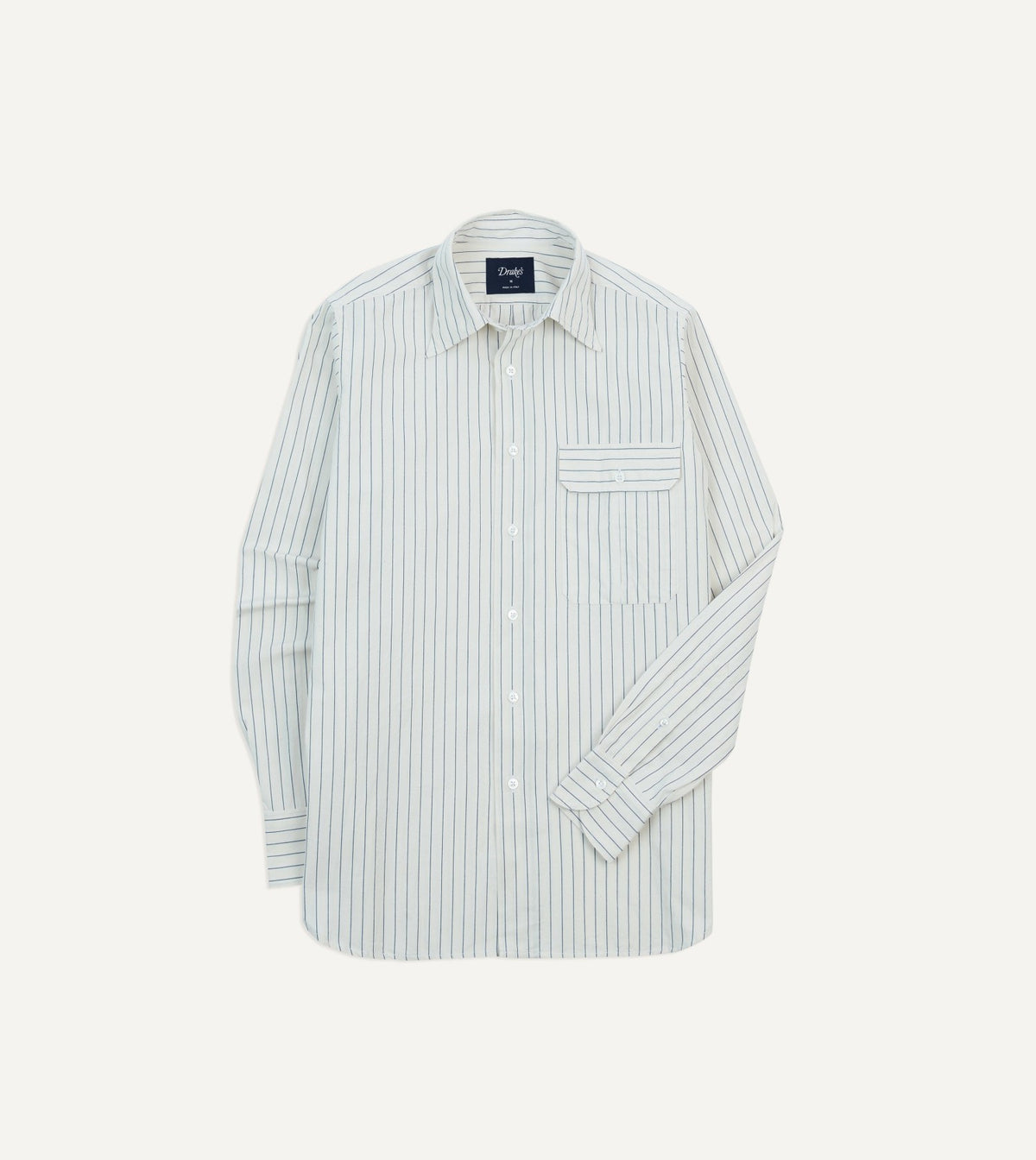 Drake's Navy Pencil Stripe Selvedge Cotton Long Point Collar Shirt