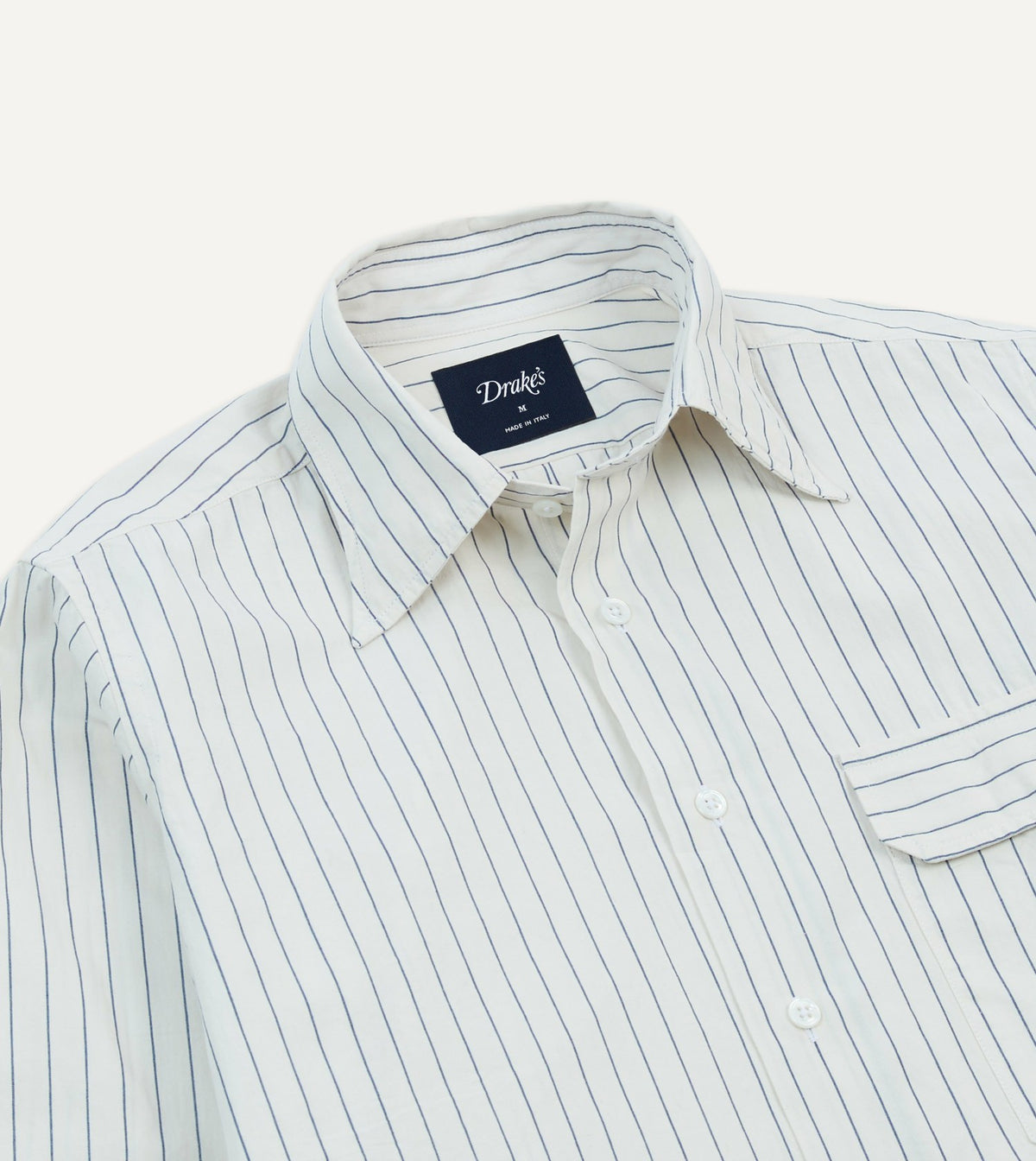 Drake's Navy Pencil Stripe Selvedge Cotton Long Point Collar Shirt