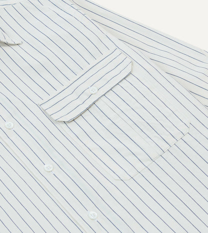 Drake's Navy Pencil Stripe Selvedge Cotton Long Point Collar Shirt