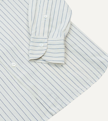 Drake's Navy Pencil Stripe Selvedge Cotton Long Point Collar Shirt