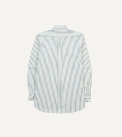 Drake's Navy Pencil Stripe Selvedge Cotton Long Point Collar Shirt