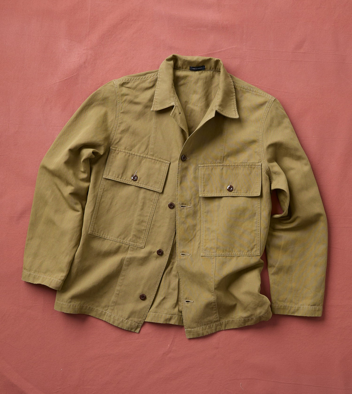 Drake's Olive Cotton-Linen Field Shirt